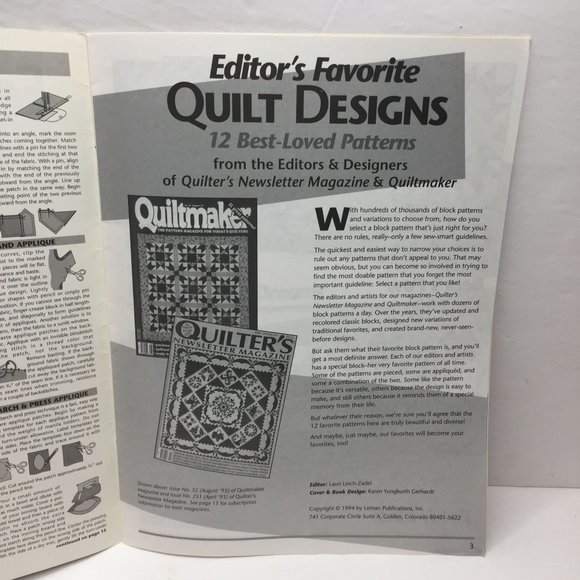 Vtg 1994 Quiltmaker Editor's Favorite Quilt Designs 12 Best-Loved Patterns Block - Picture 2 of 9